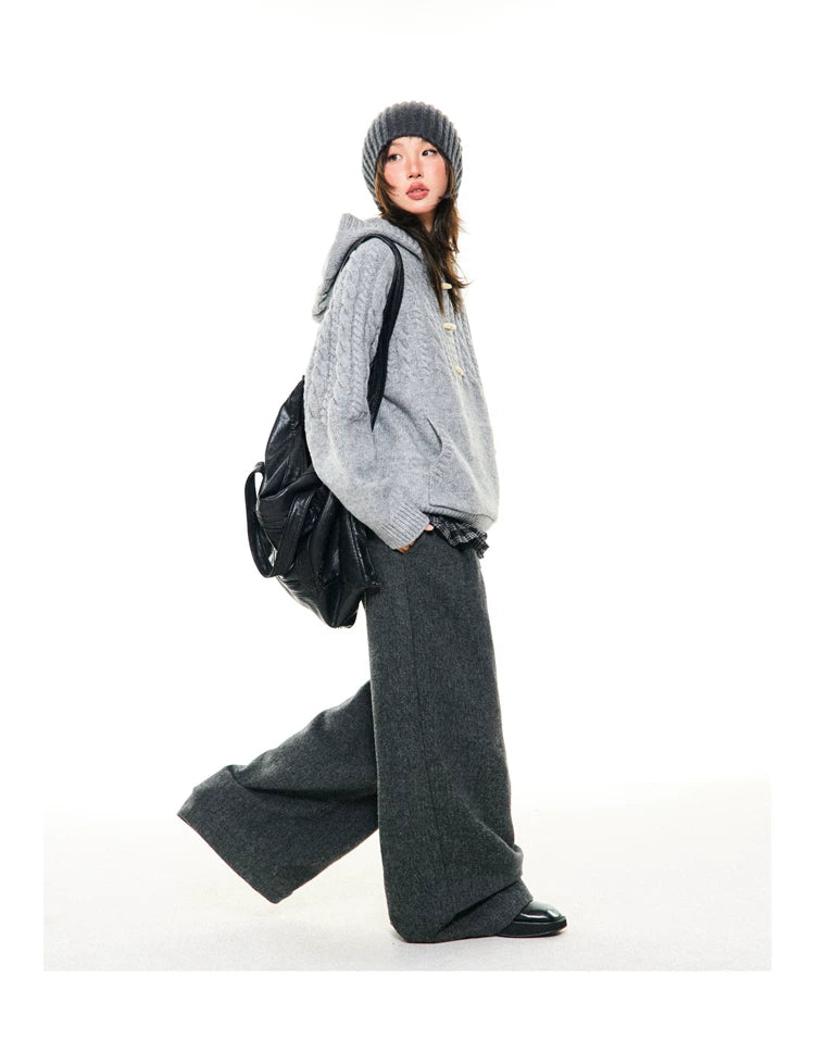 Hooded Toggle-Front Knit Sweater