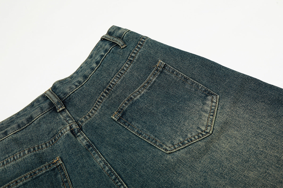 Washed Embroidery Wide Leg Denim Jeans