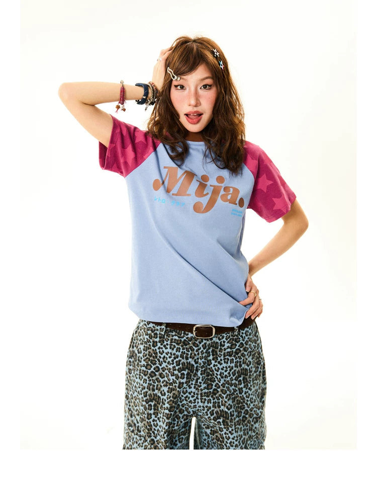 Raglan Sleeve Letter Print Fitted Short Sleeve T-Shirt