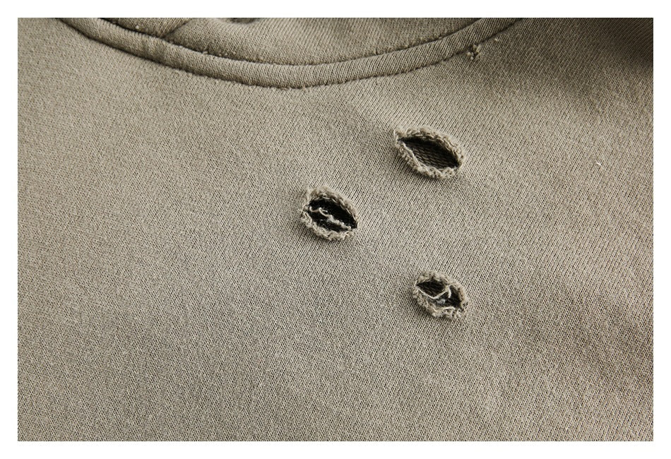 Sweat à capuche rétro déchiré et délavé
