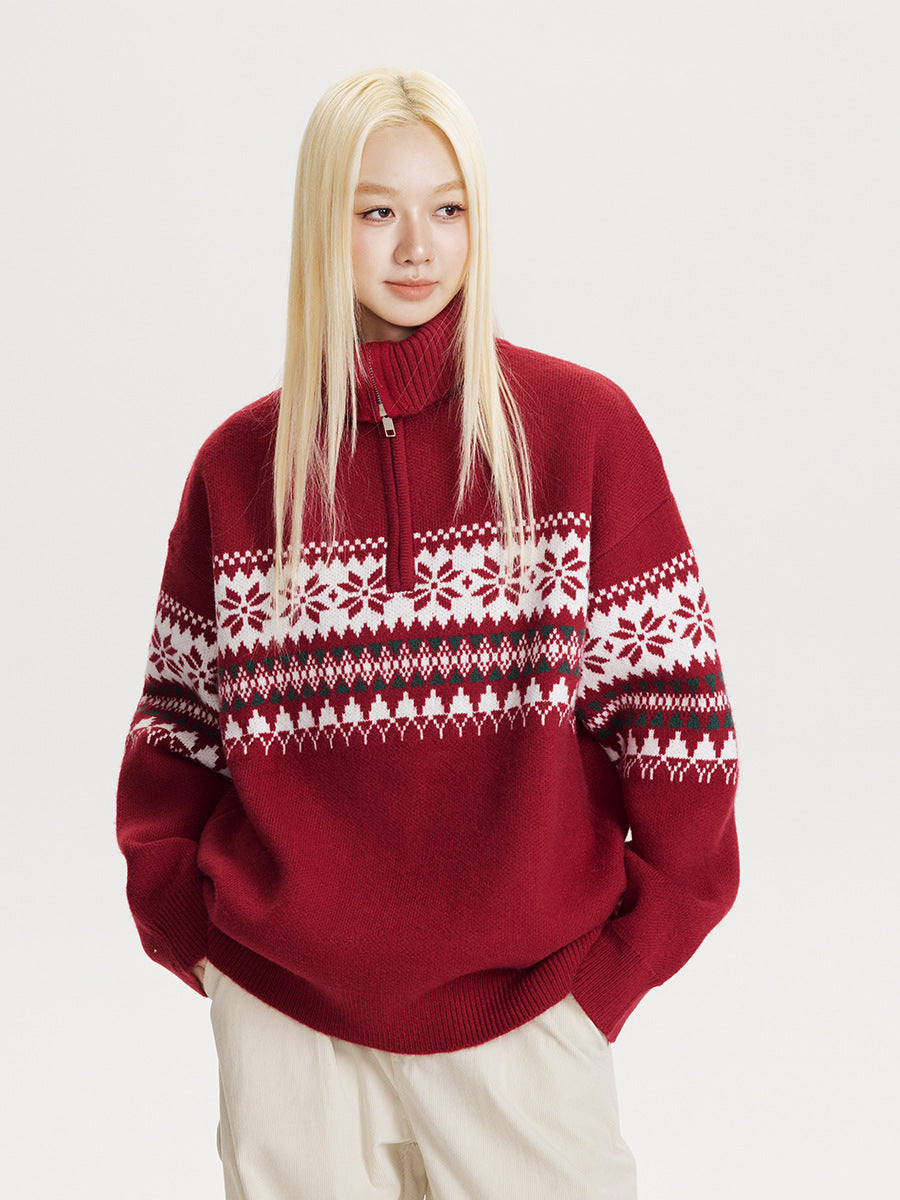 Christmas Knitwear Half-Zip Knitwear Pullover Sweater