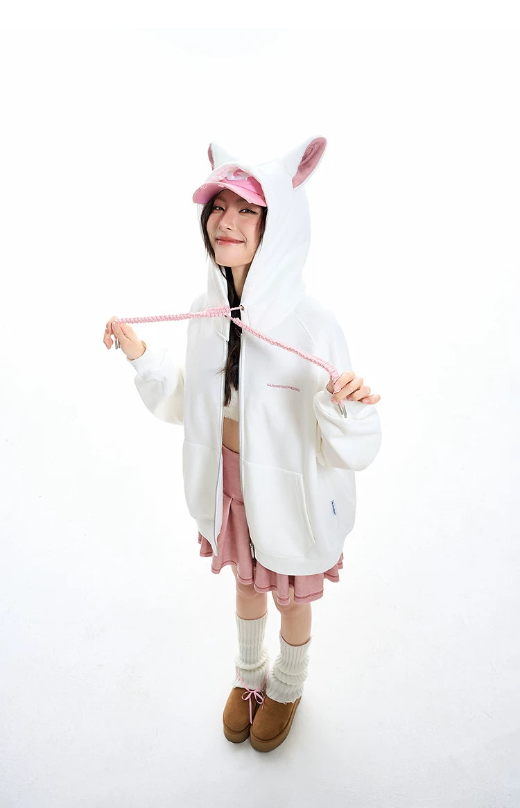 Ear Fleece Oversize Zipper Hoodie