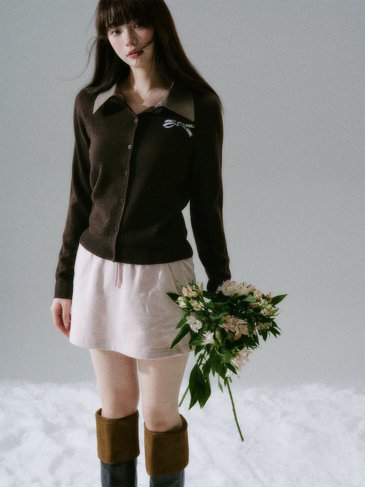 Shirt Collar Wool College Knit Cardigan