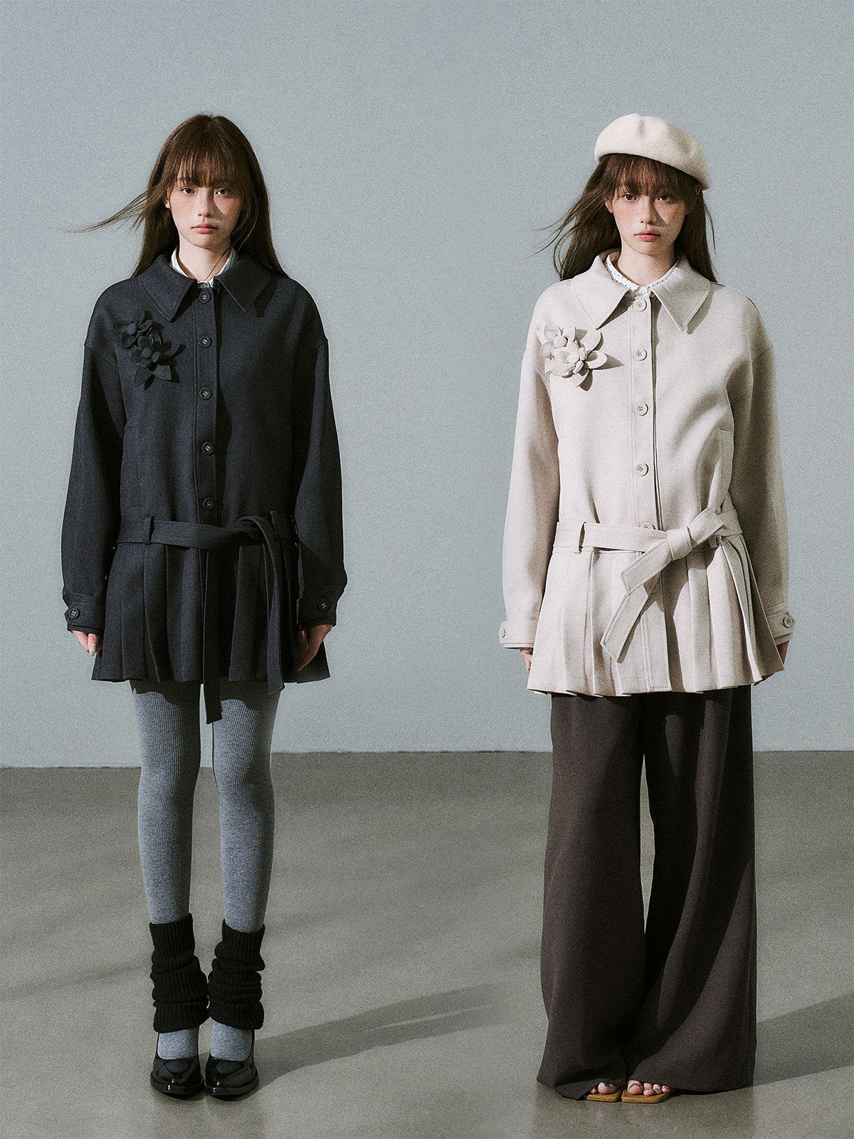 Flower Pleats Tencel Wool Trench Coat