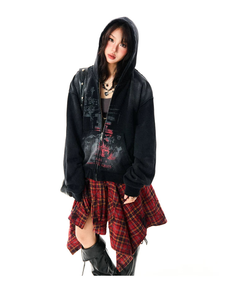 Paint Splash Graphic Print Oversize Zipper Hoodie