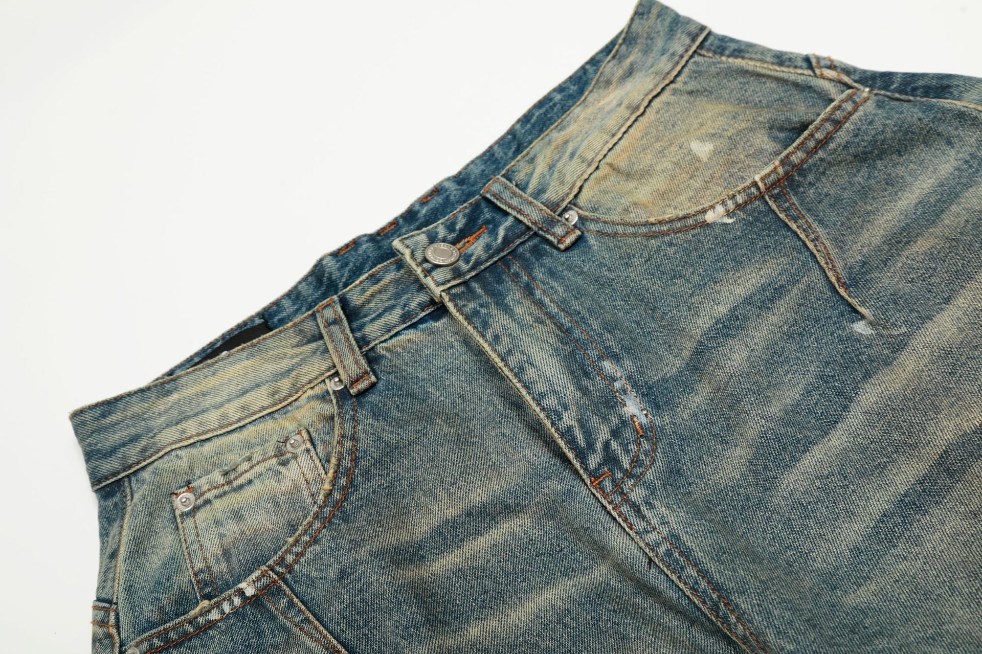 Dirty Washed Curved Wide Leg Denim Jeans