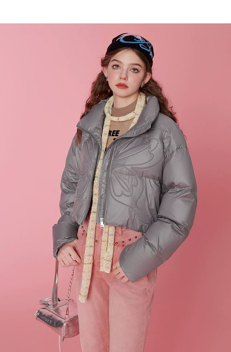 High-Neck Short White Duck Down Jacket