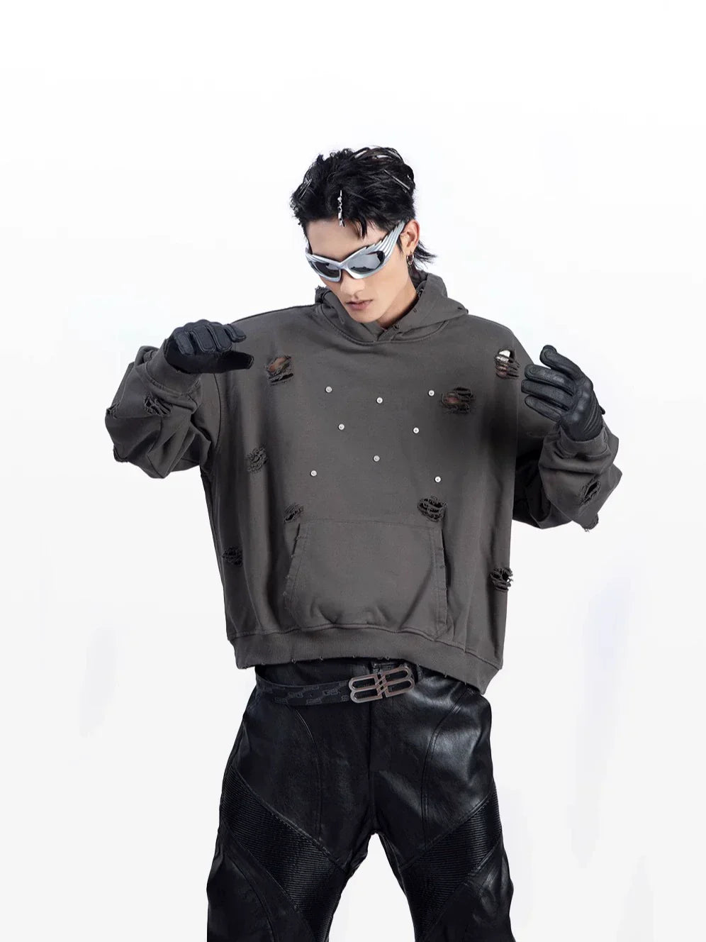 Washed Damage Pullover Hoodie