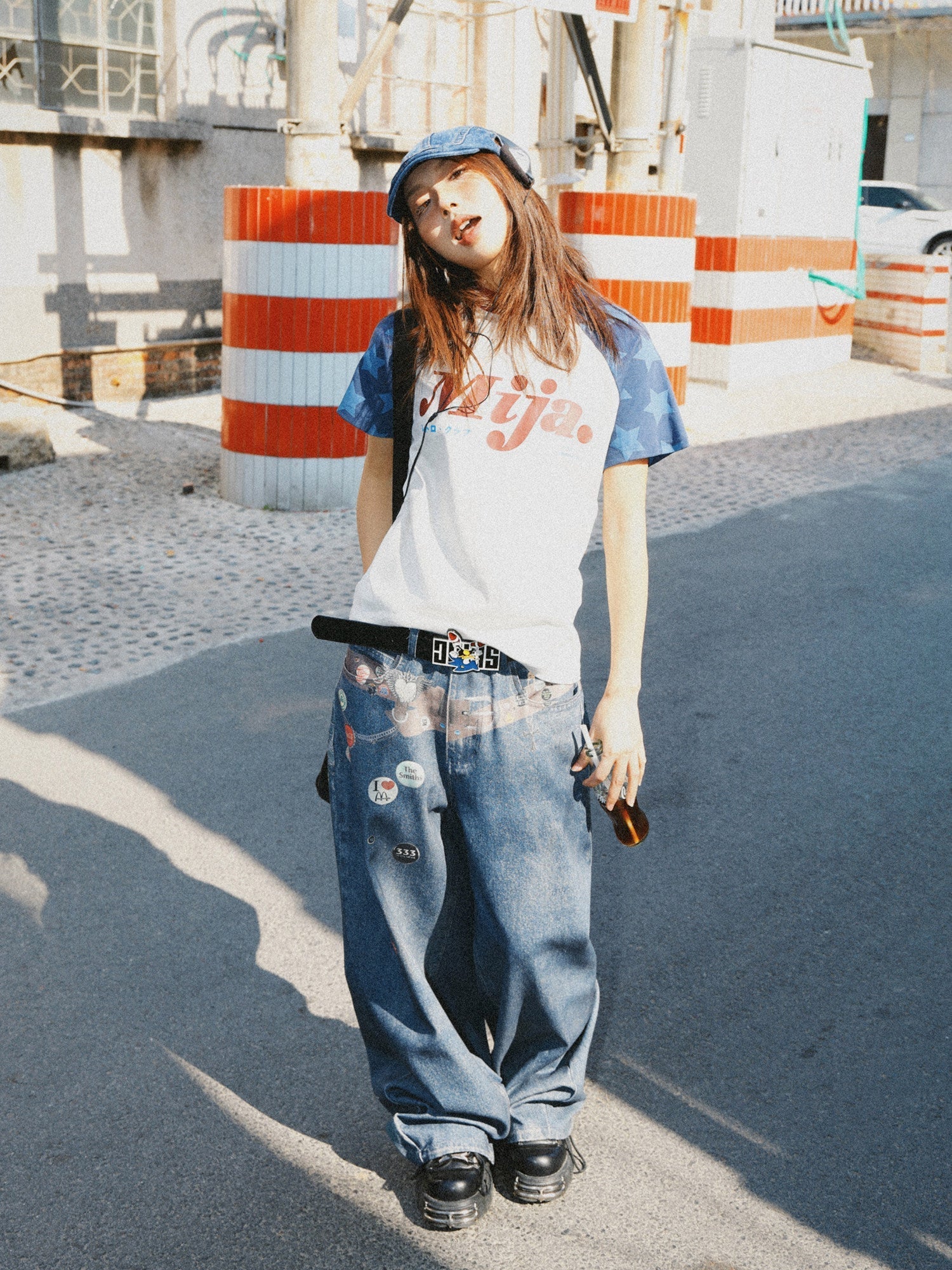 Raglan Sleeve Letter Print Fitted Short Sleeve T-Shirt