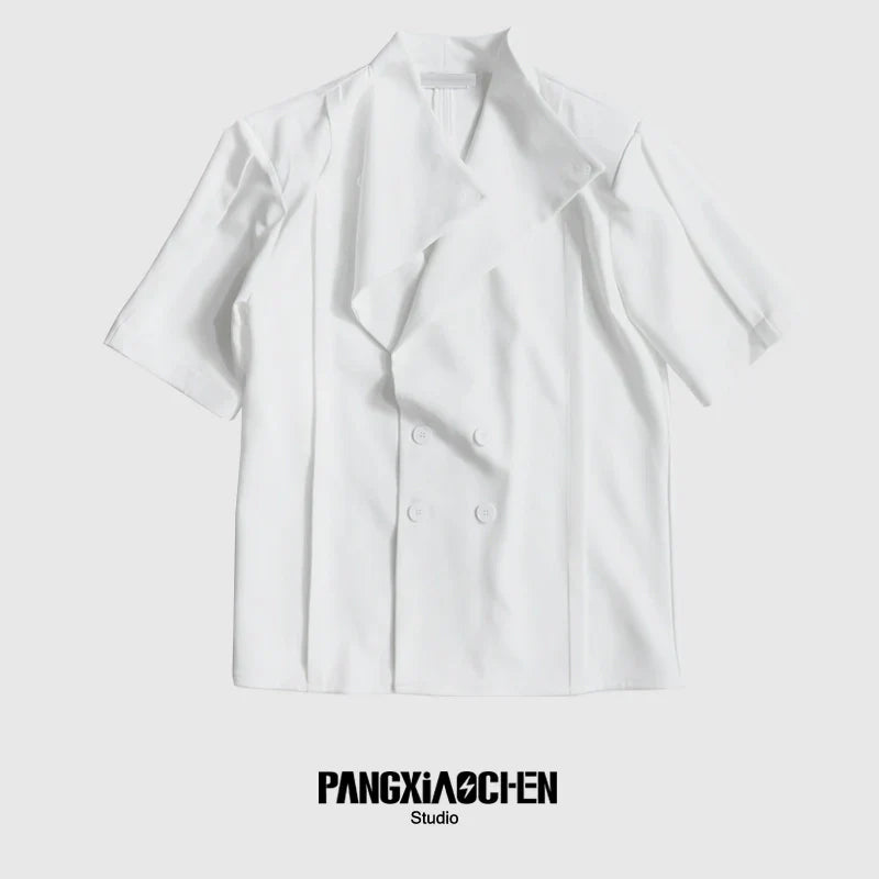 Asymmetrical Double-Breasted Short Sleeve Shirt