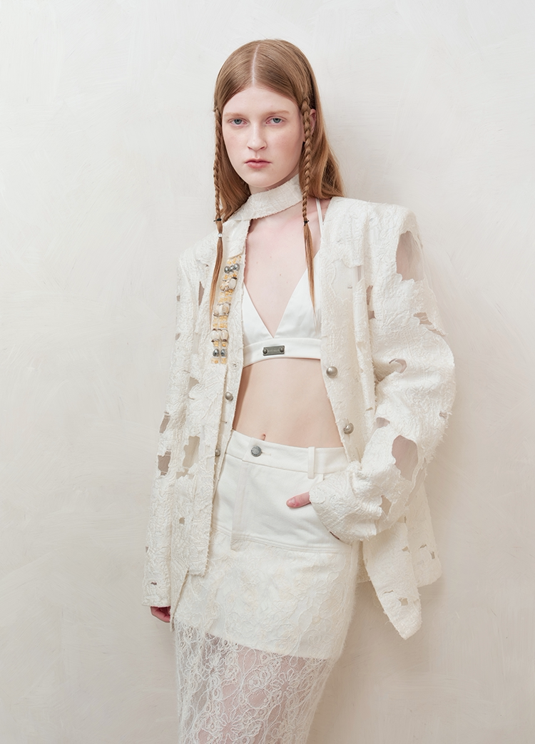 Beaded Collarless Tailored Jacket