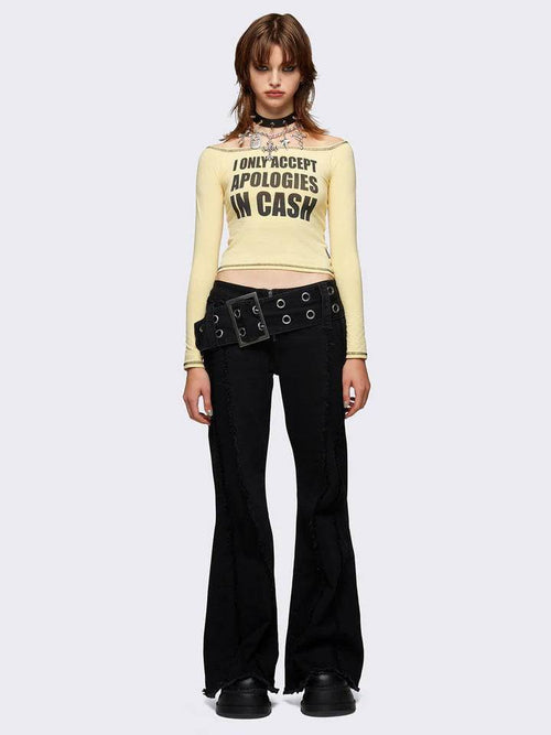 Camiseta de manga longa com decote canoa estampada IN CASH - Amarelo