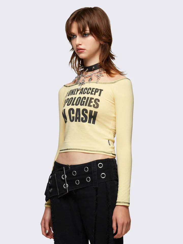 IN CASH Printed Boat Neck long sleeve T-shirt