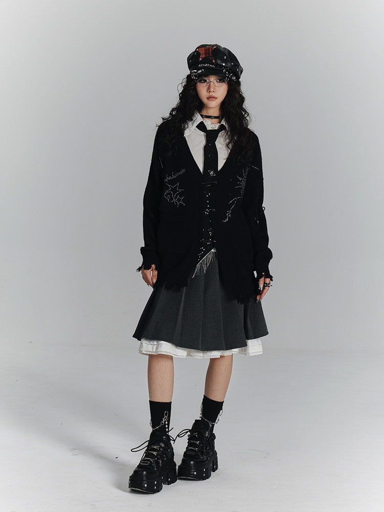 Safety Pin V-Neck Oversize Knit Cardigan