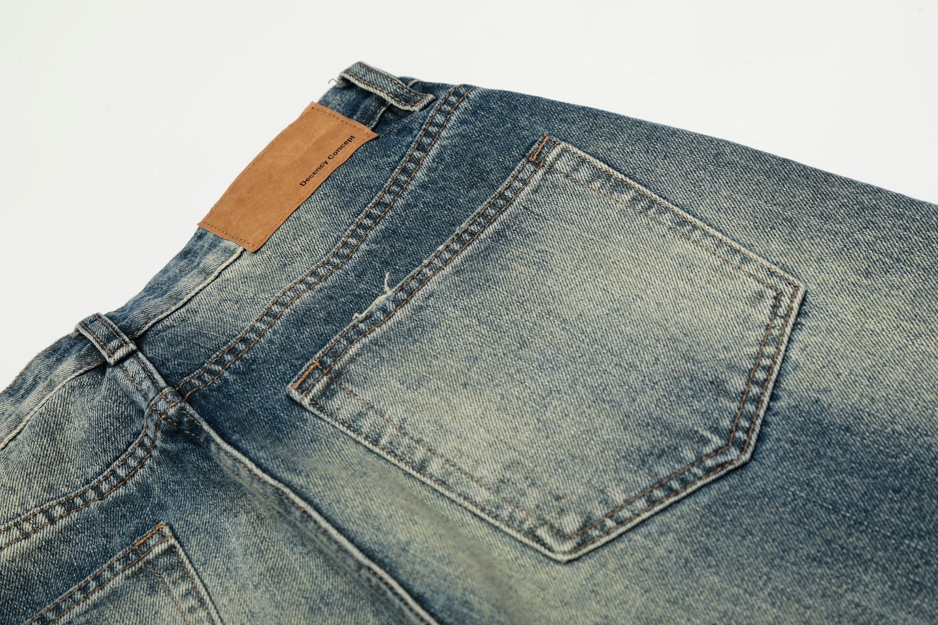 Whisker Damage Wide Leg Denim Jeans