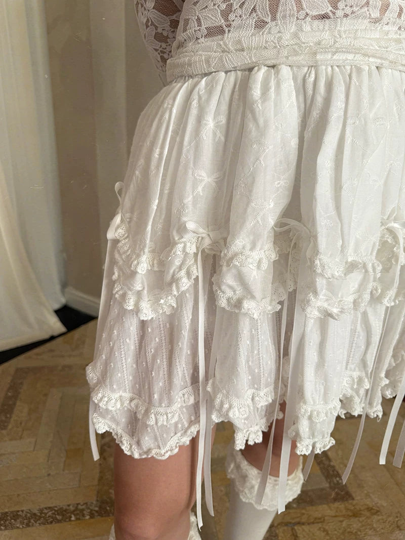 Bow Double-Layer Patchwork Half Skirt