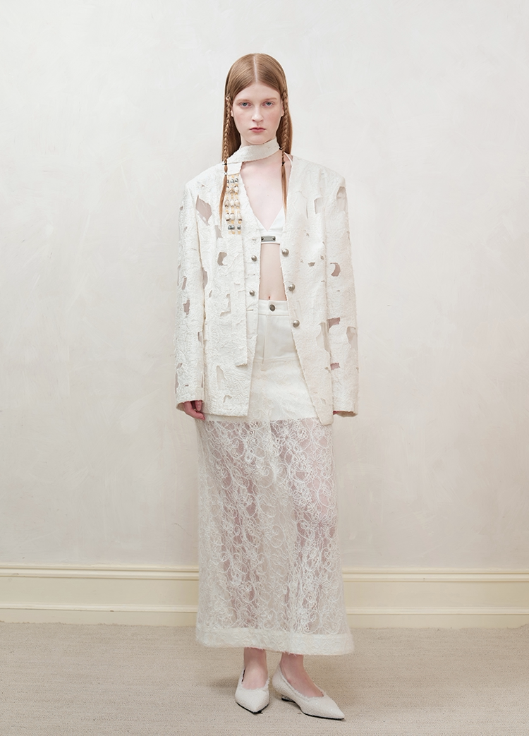 Beaded Collarless Tailored Jacket