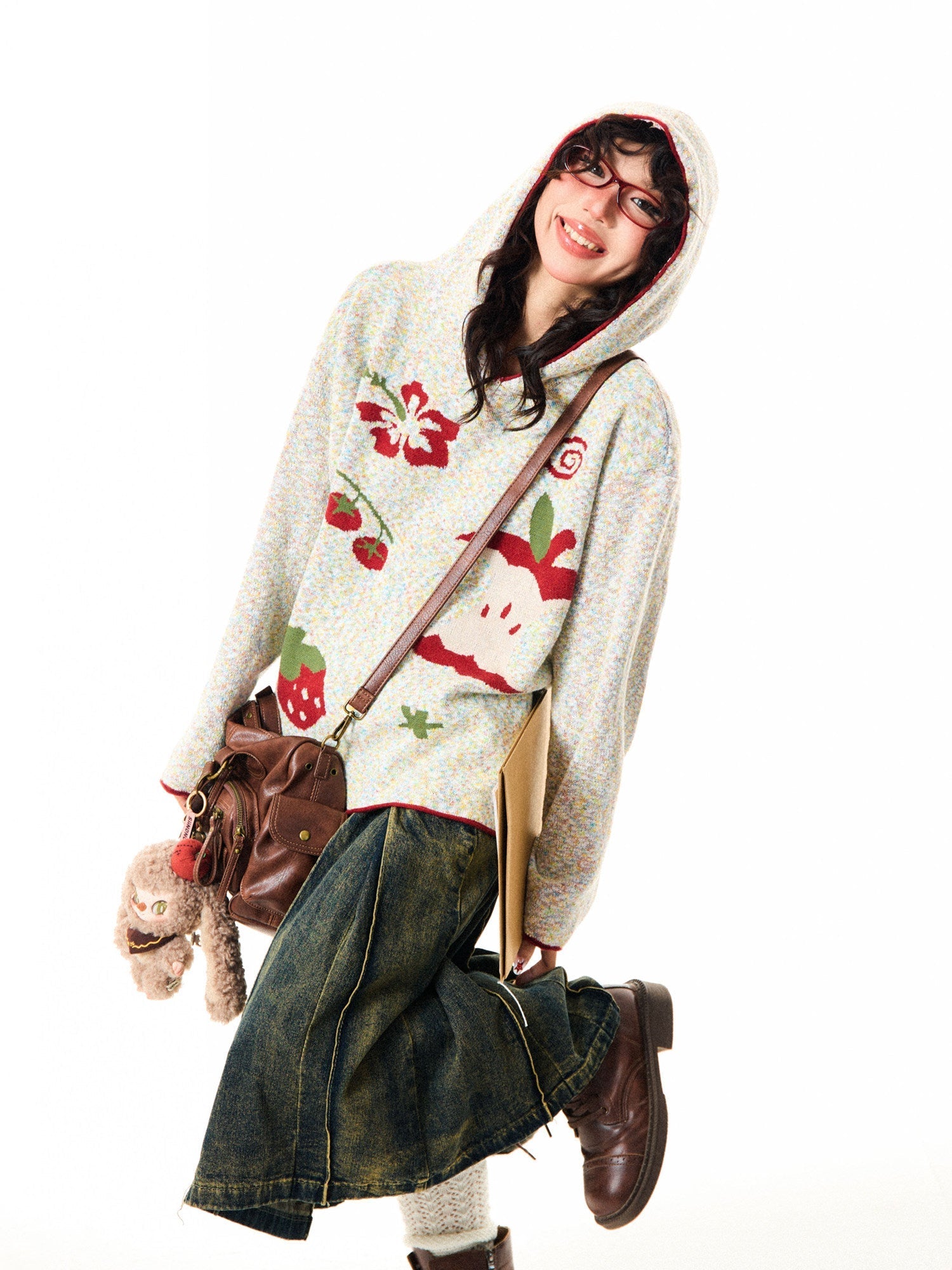 Fruit Pattern Knit Oversize Hoodie