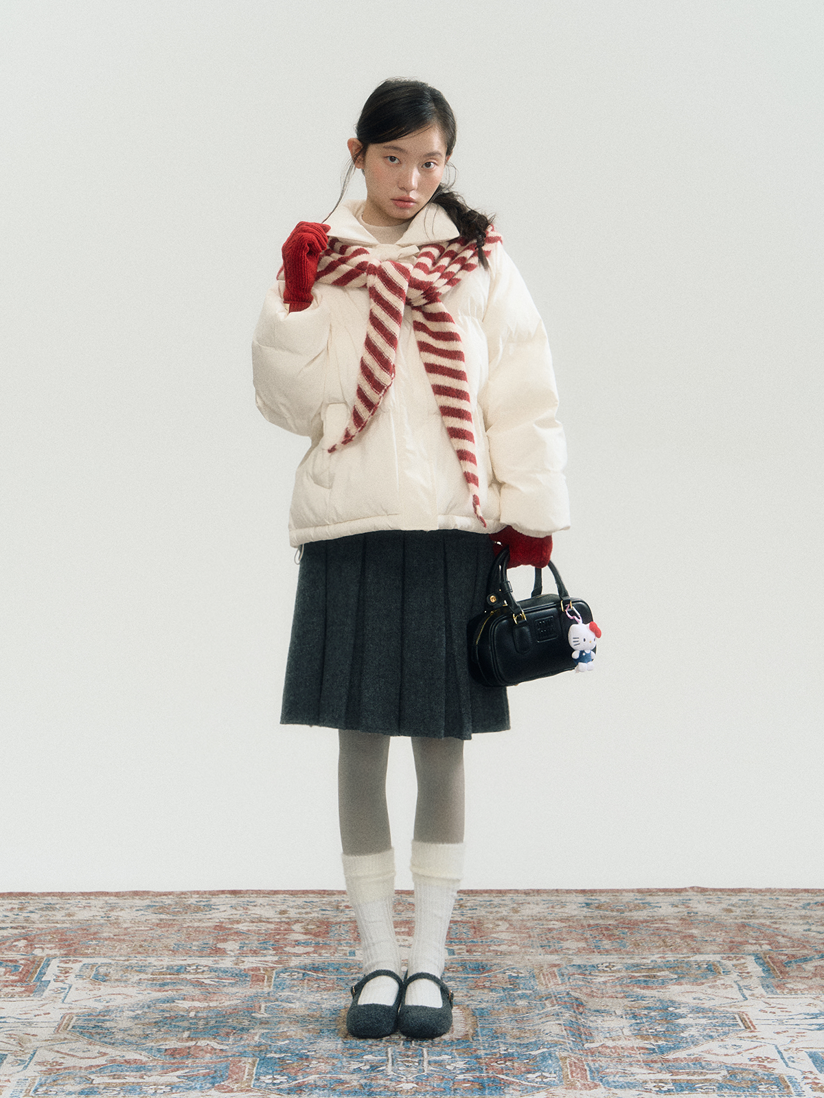 White Bowknot Puffer Jacket