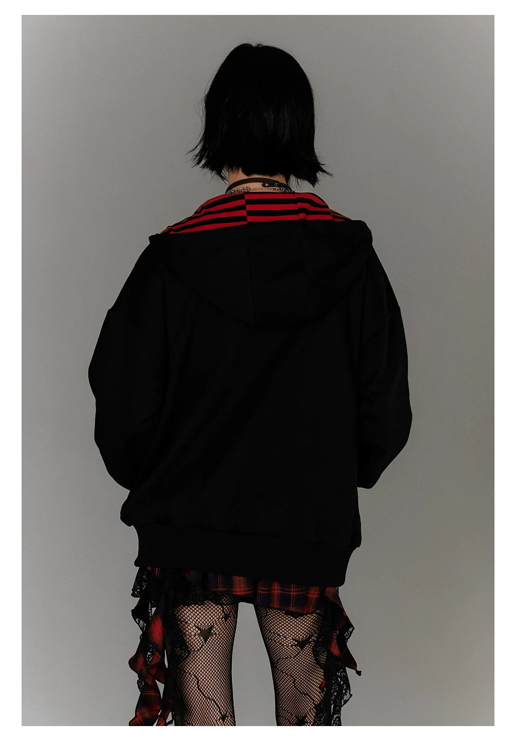 Fake Layered Zipper Stripe Oversize Pullover Hoodie