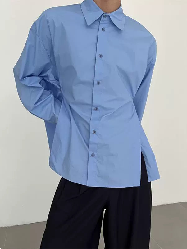Adjustable Waist High Slit Long Sleeve Shirt