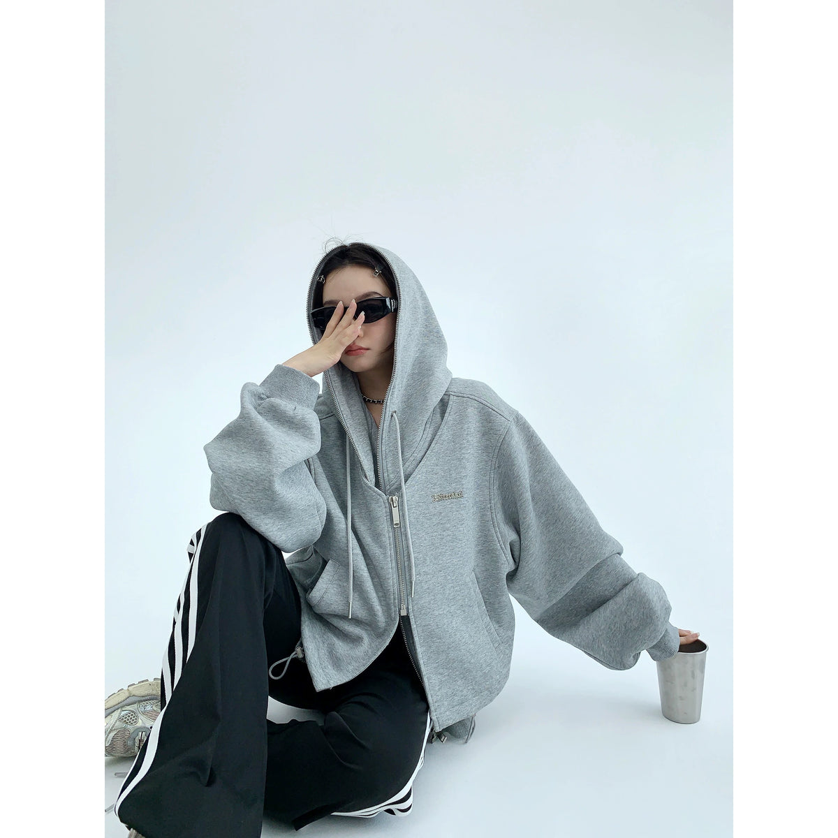 Fake Layered Zipper Hoodie