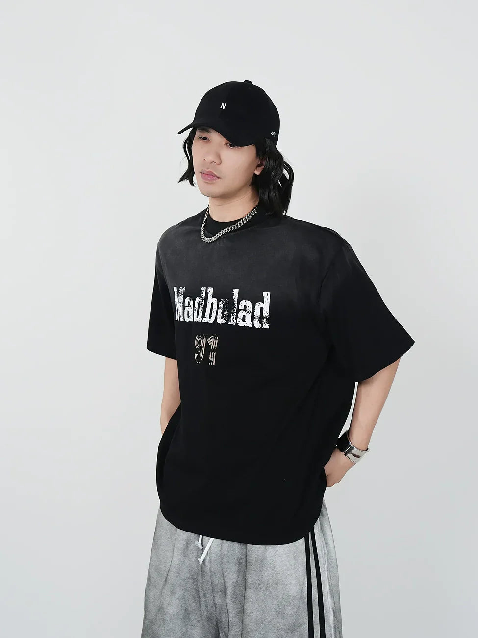 Washed Letter Design Short Sleeve T-Shirt & Heavyweight Short Set