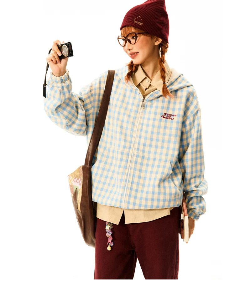 Gingham Logo Zipper Hoodie