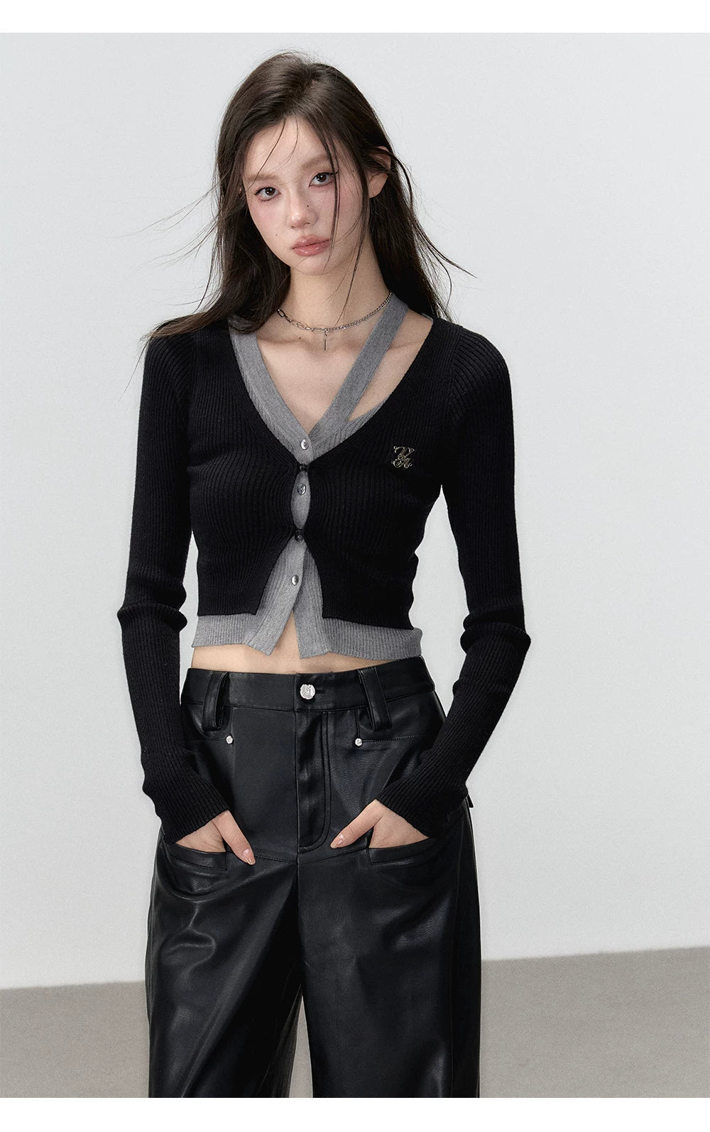 Fake Layered Long Sleeve Knit Cardigan
