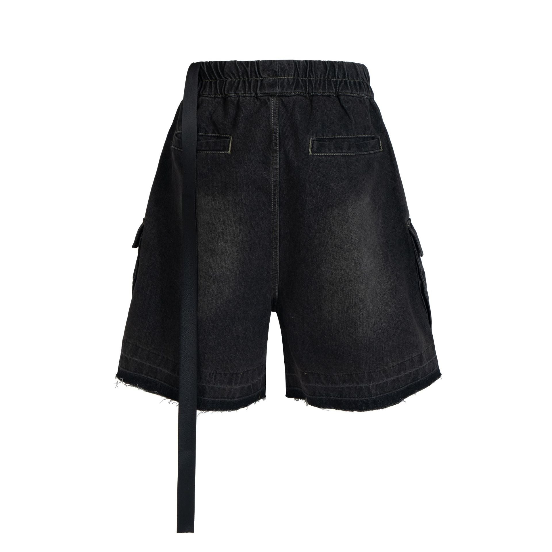 Drawstring Cargo Damage Denim Jort