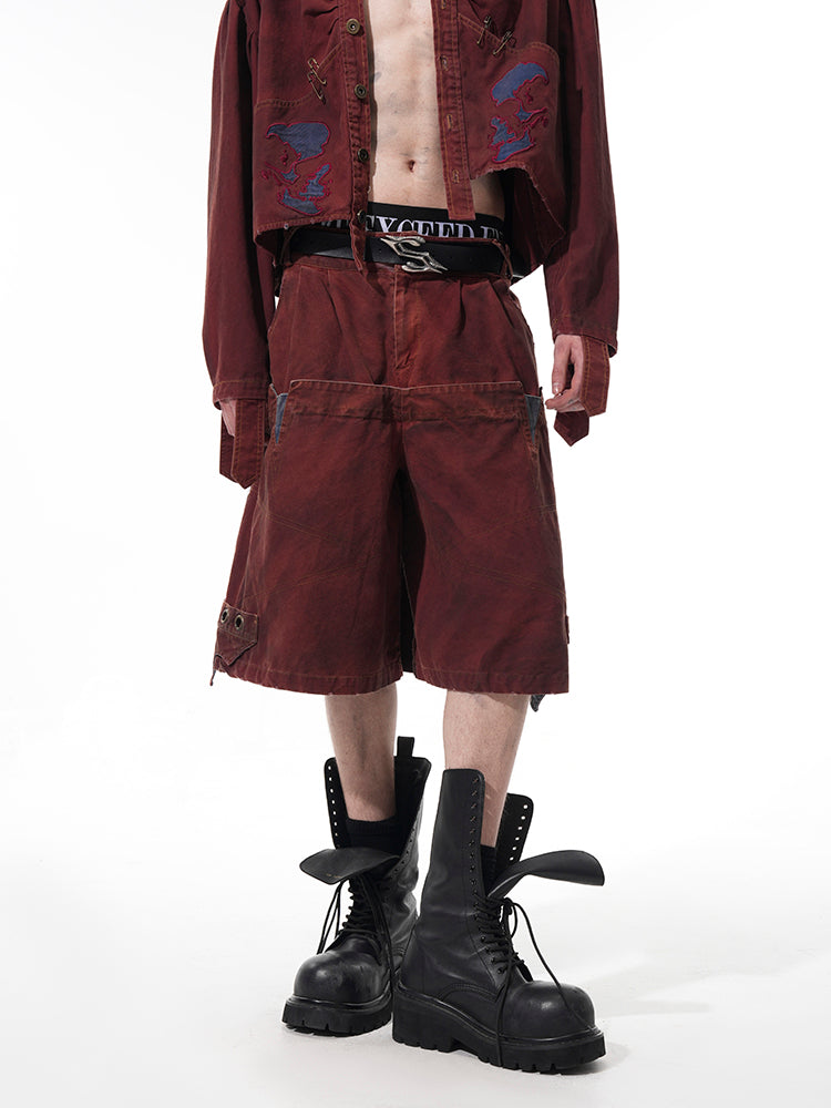 Large Pocket Denim Short Jacket & Wide-leg Short Setup