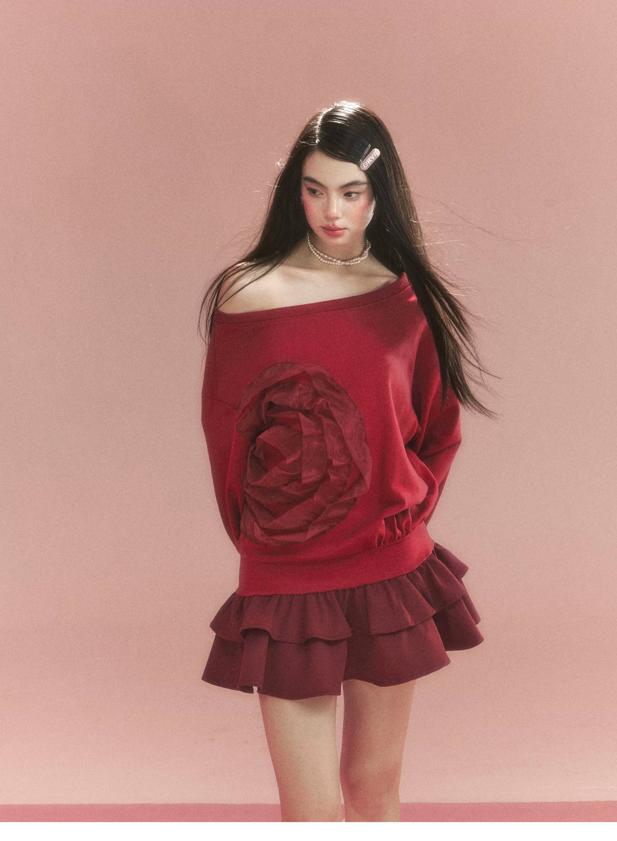 Flower Ruffle Sweatshirt Mix Dress