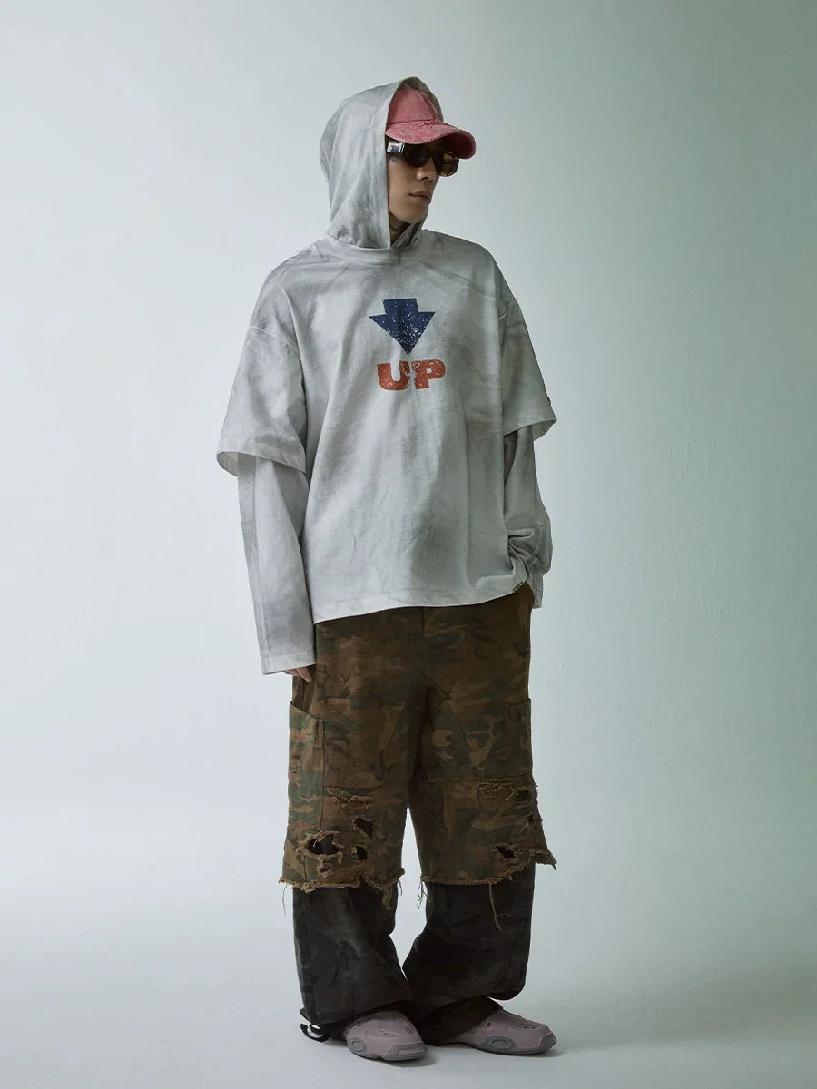 Fake Layered Oversize Graphic Hoodie