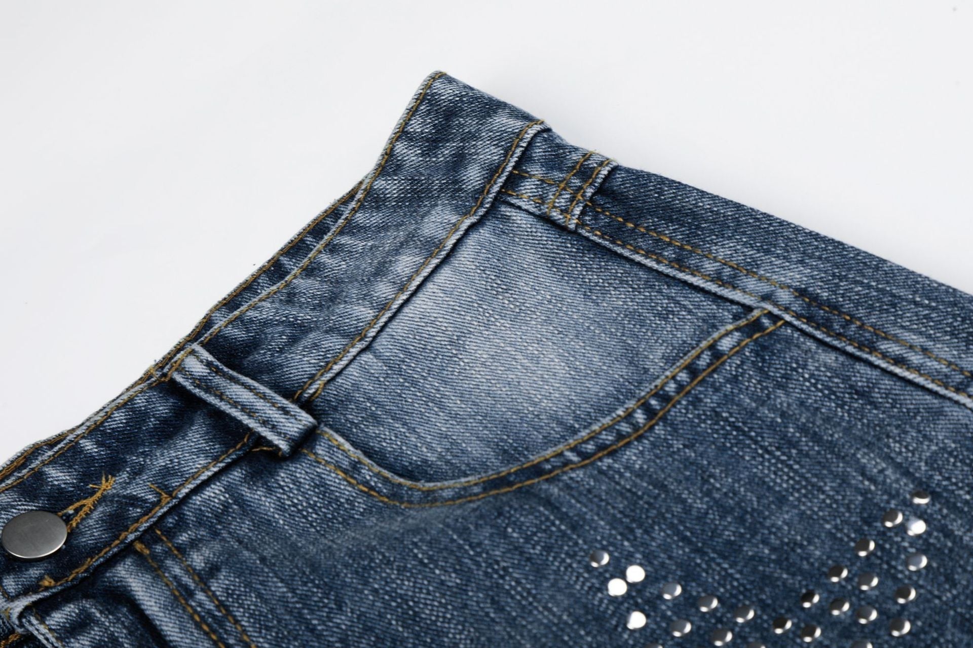 Washed Star Rhinestone Wide Leg Denim Jeans
