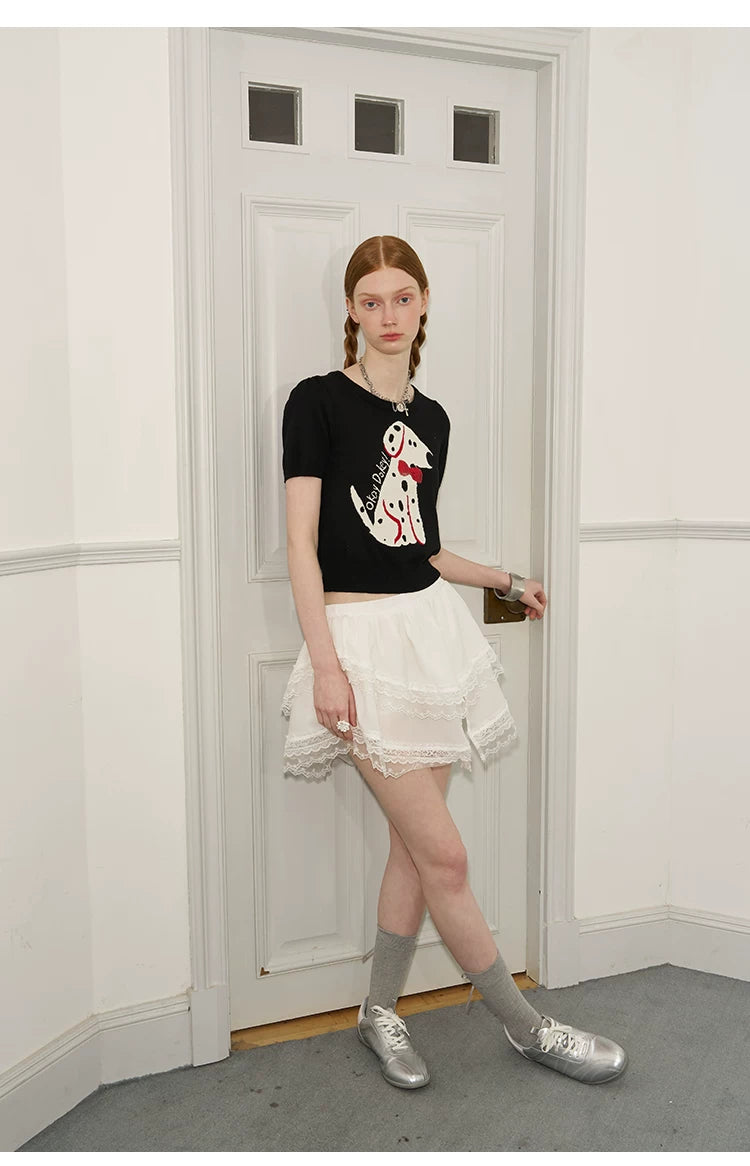Irregular Lace Short Double Skirt