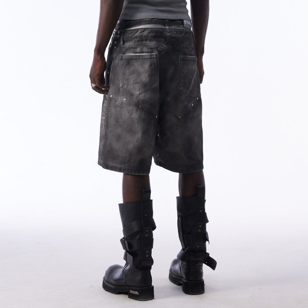 Washed Graffiti Dirty-Dye Denim Jort