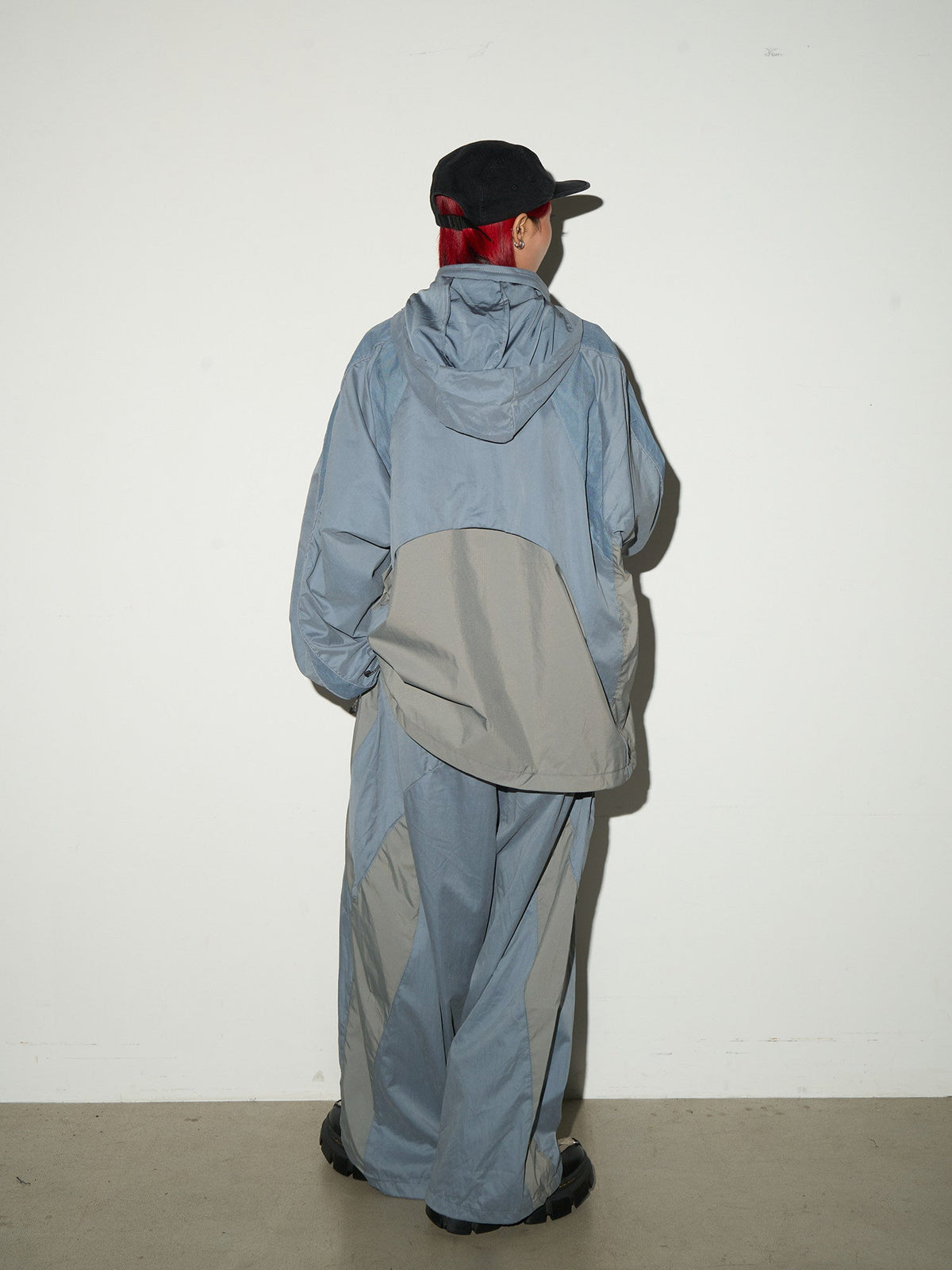 Oversize Nylon Hooded Jacket & Panel Wide Leg Pants Setup