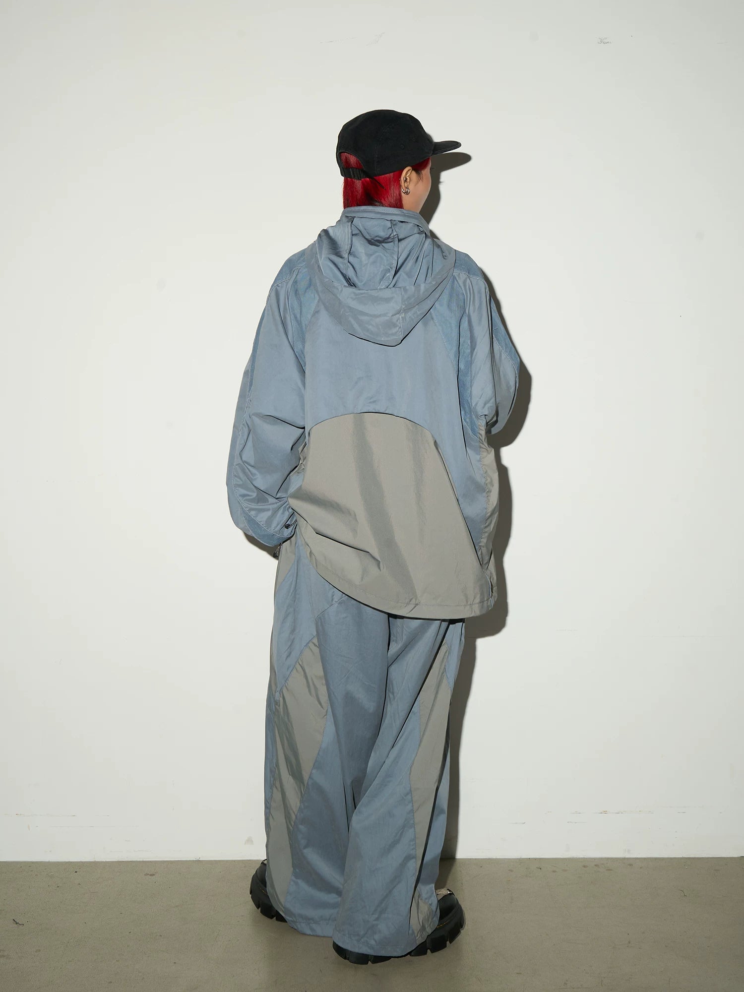 Oversize Nylon Hooded Jacket & Panel Wide Leg Pants Setup