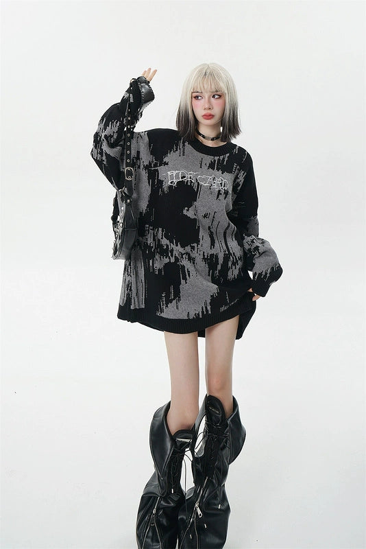 Loose Abstract Patterned Knit Sweater