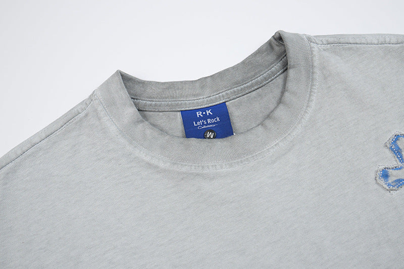 Washed Cross Applique Short Sleeve T-Shirt