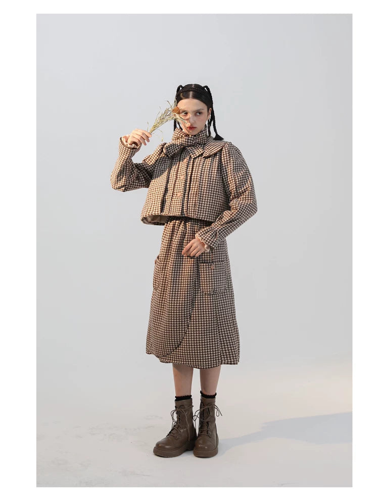 Plaid Wool Candy Sleeve Jacket & Half Skirt Setup