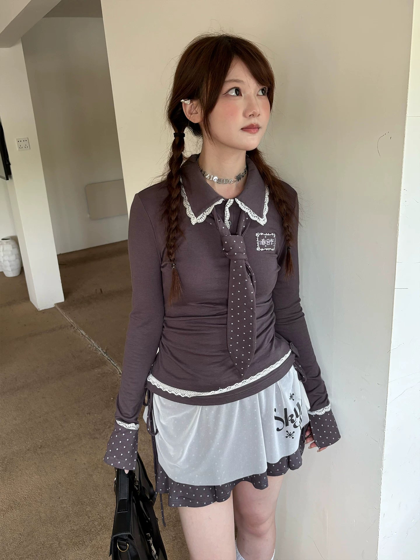 Lace Patchwork Splice Long Sleeve Shirt