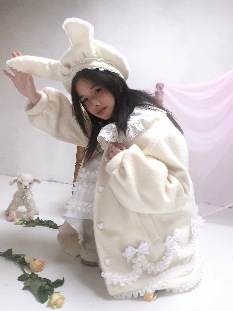 Lace Bow Puff Sleeve Coat