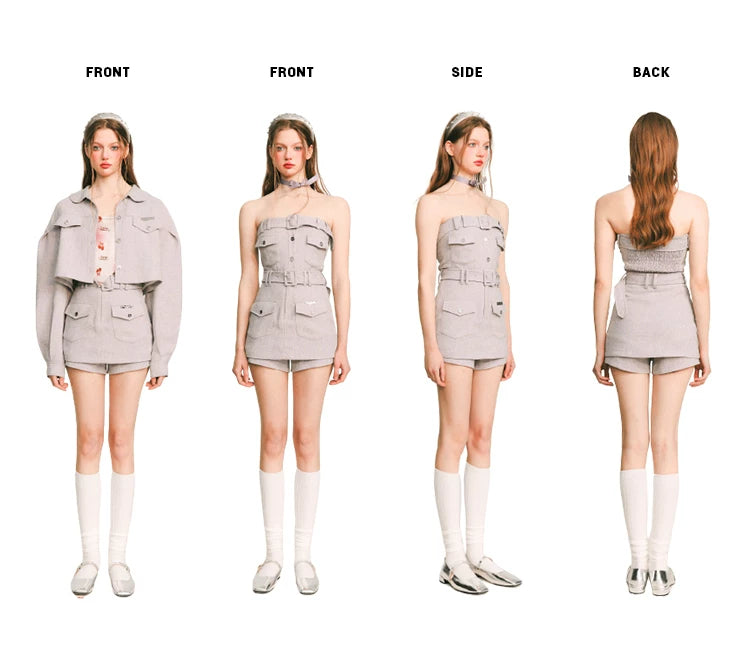 Cropped Jacket & Short Skirt Pants & Tubetop Setup