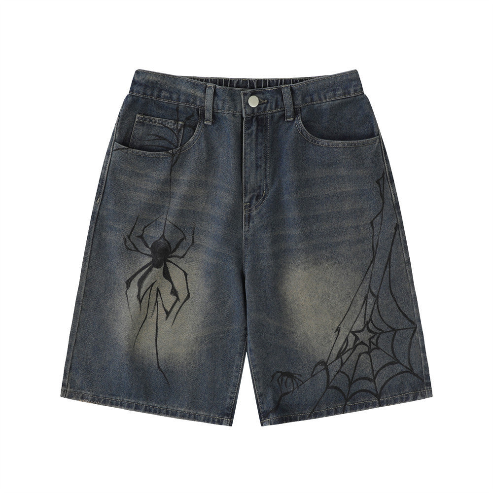 Spider Printed Denim Shorts
