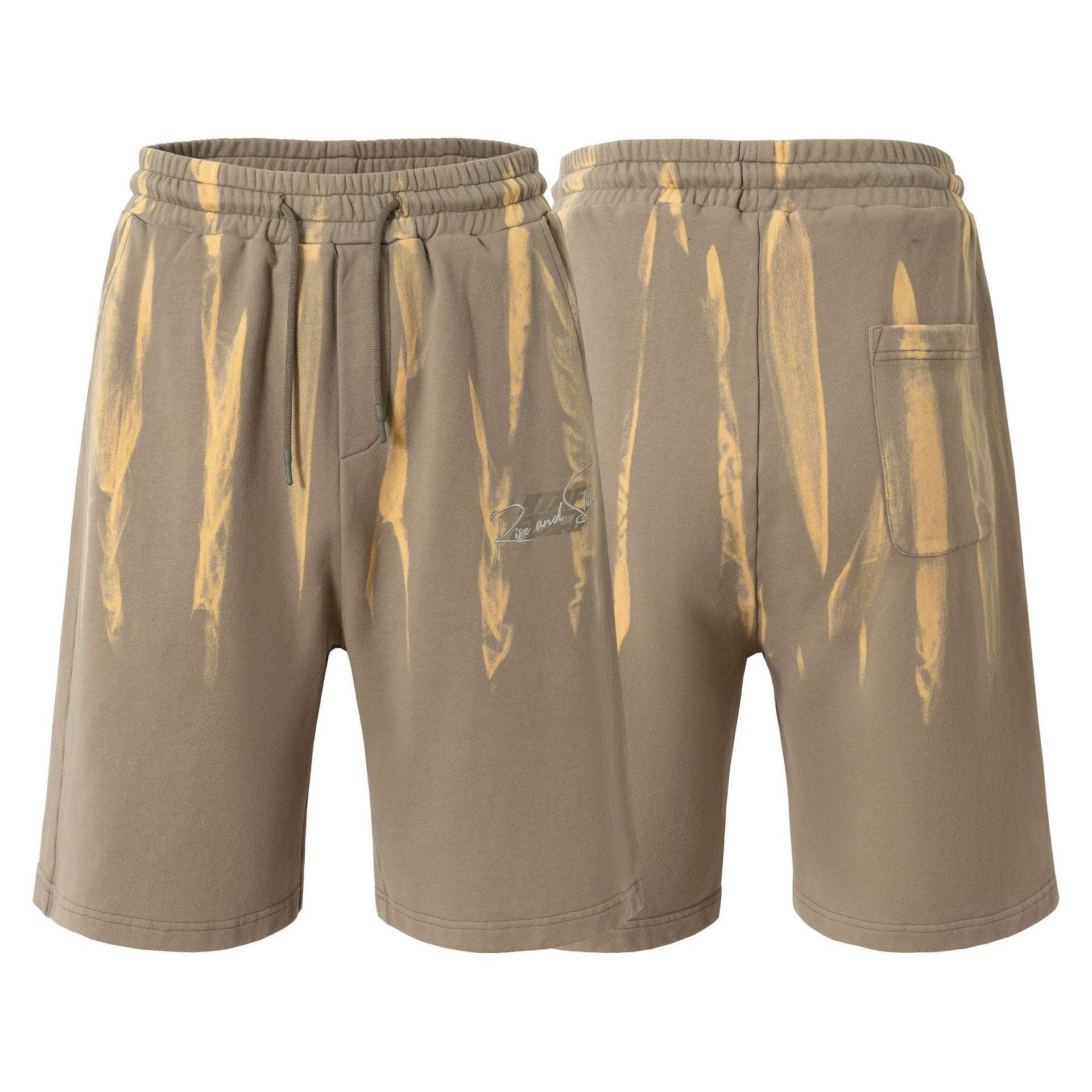 Drawstring Wash Tie-Dye Damage Half Sweatpants