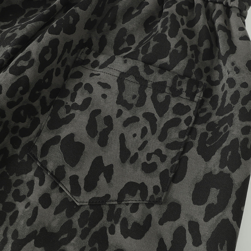 Leopard Print Sporty Drapey Wide Leg Pants