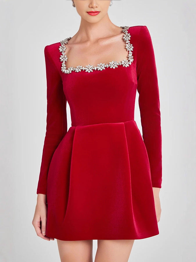 Elegant Square Neck Diamond Cut Dress