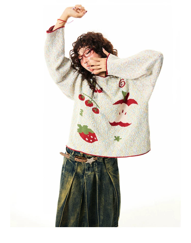 Fruit Pattern Knit Oversize Hoodie