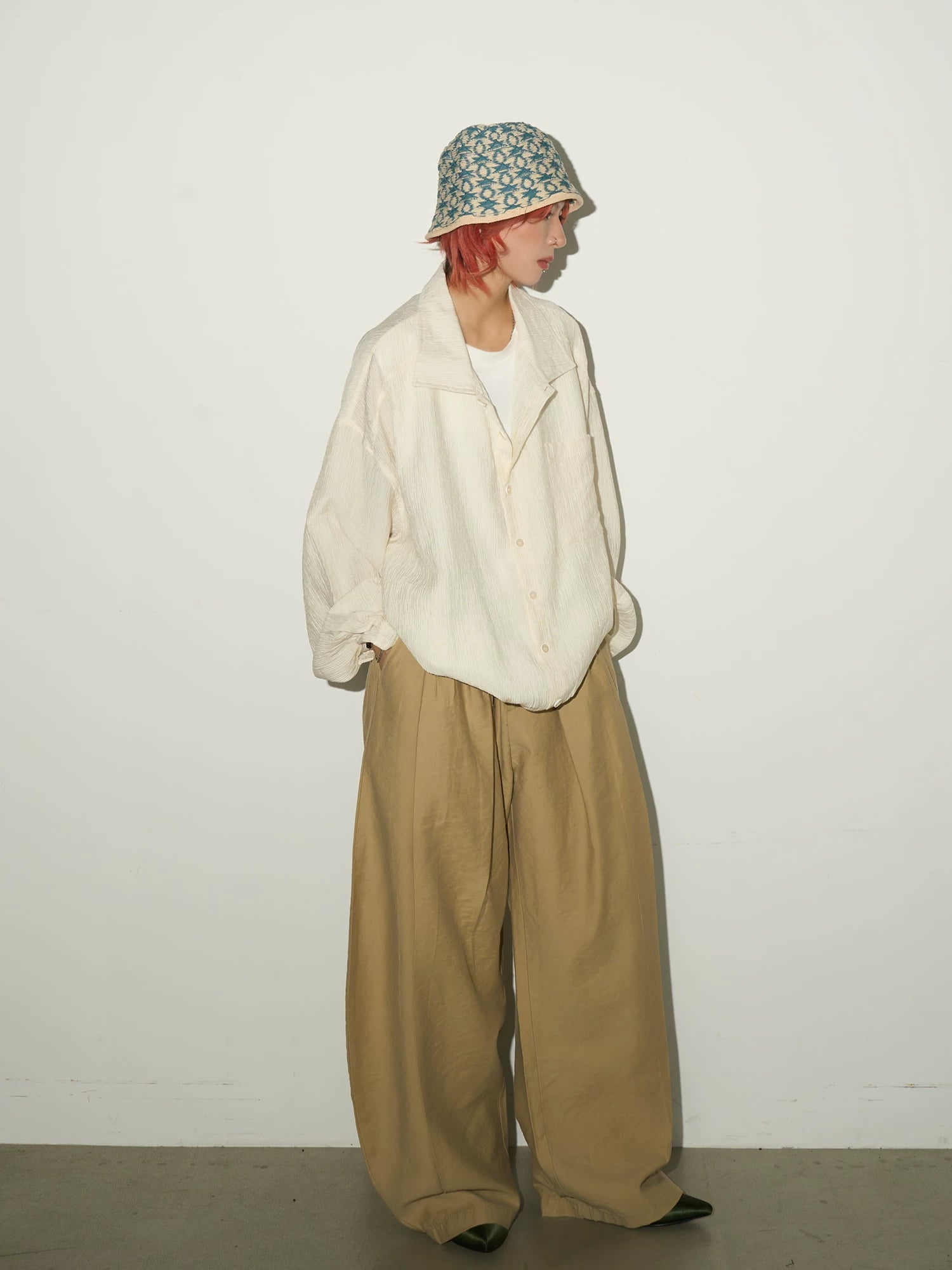 Textured Fabric Button Long Sleeve Shirt